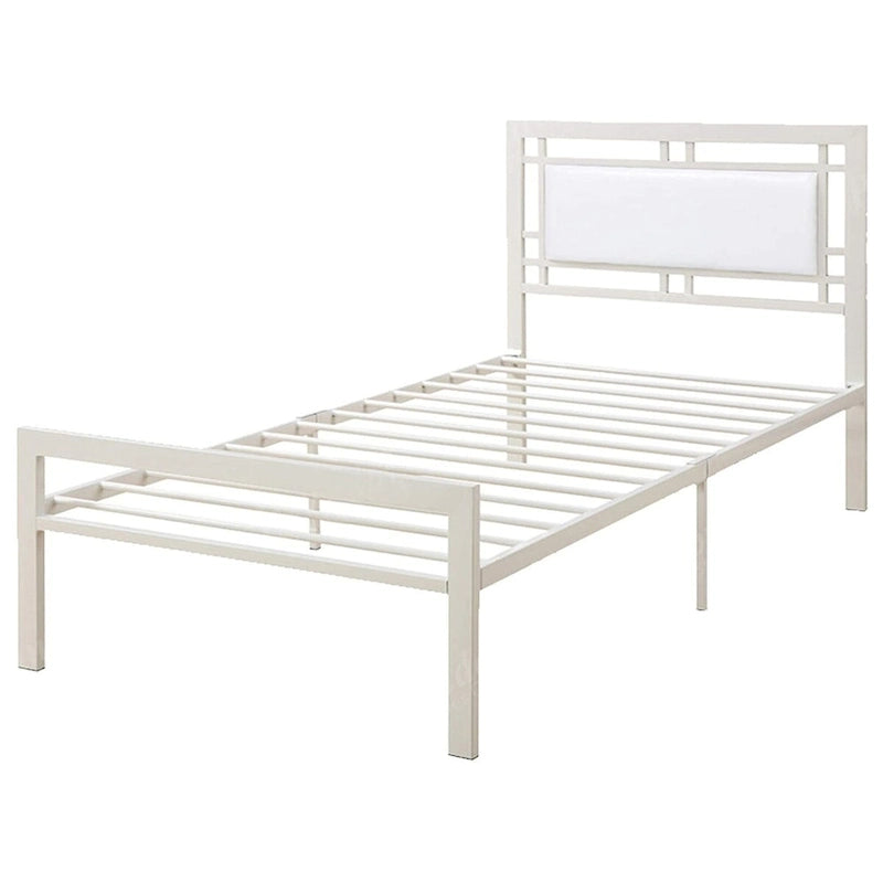 White Faux Leather Upholstered Full Bed with Metal Frame & Headboard – 1-Person