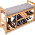 Natural Bamboo 2-in-1 Shoe Rack Bench with Linen Cushion Seat – 1-Seat
