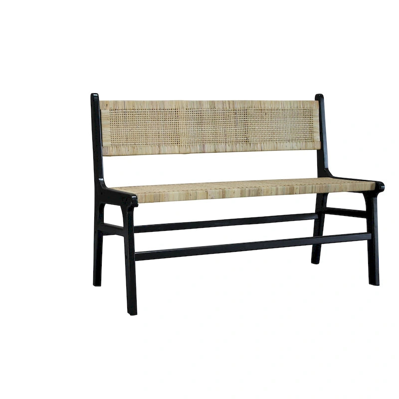 Natural Rattan Woven Bench with Solid Wood Frame – Multi-Color, 2-Seat