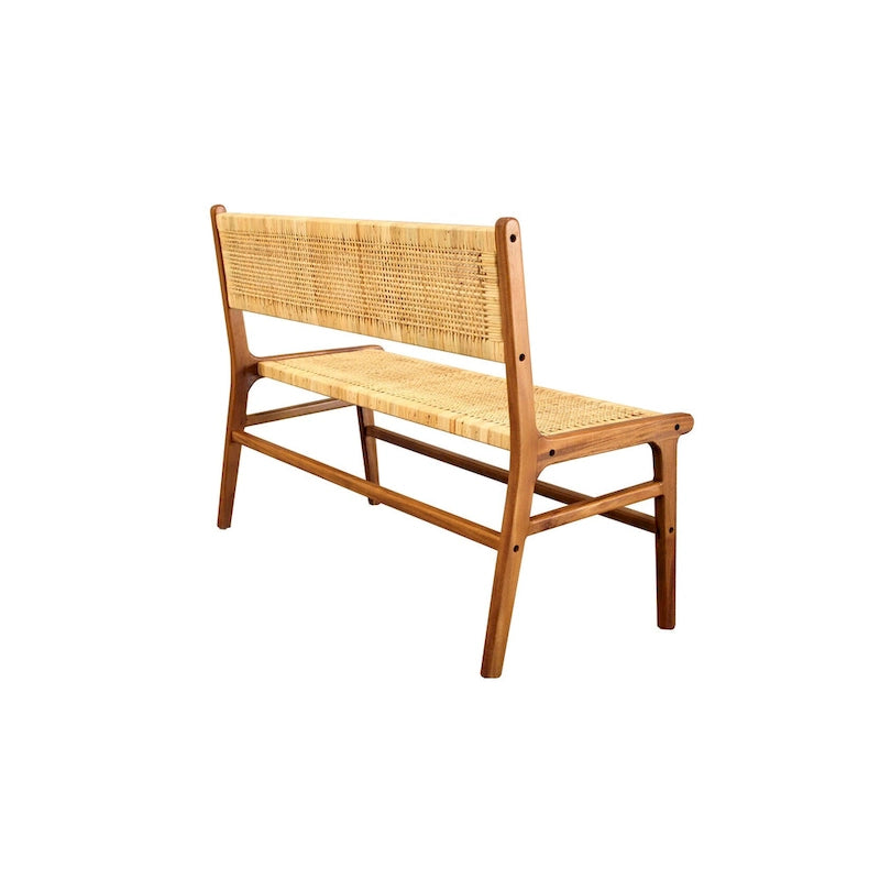 Natural Rattan Woven Bench with Solid Wood Frame – Multi-Color, 2-Seat