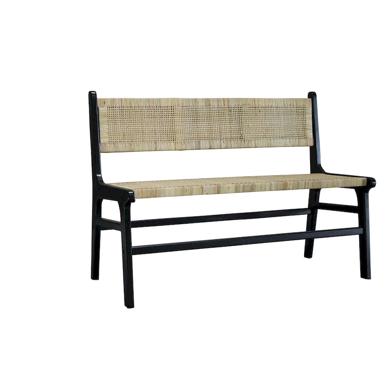 Natural Rattan Woven Bench with Solid Wood Frame – Multi-Color, 2-Seat