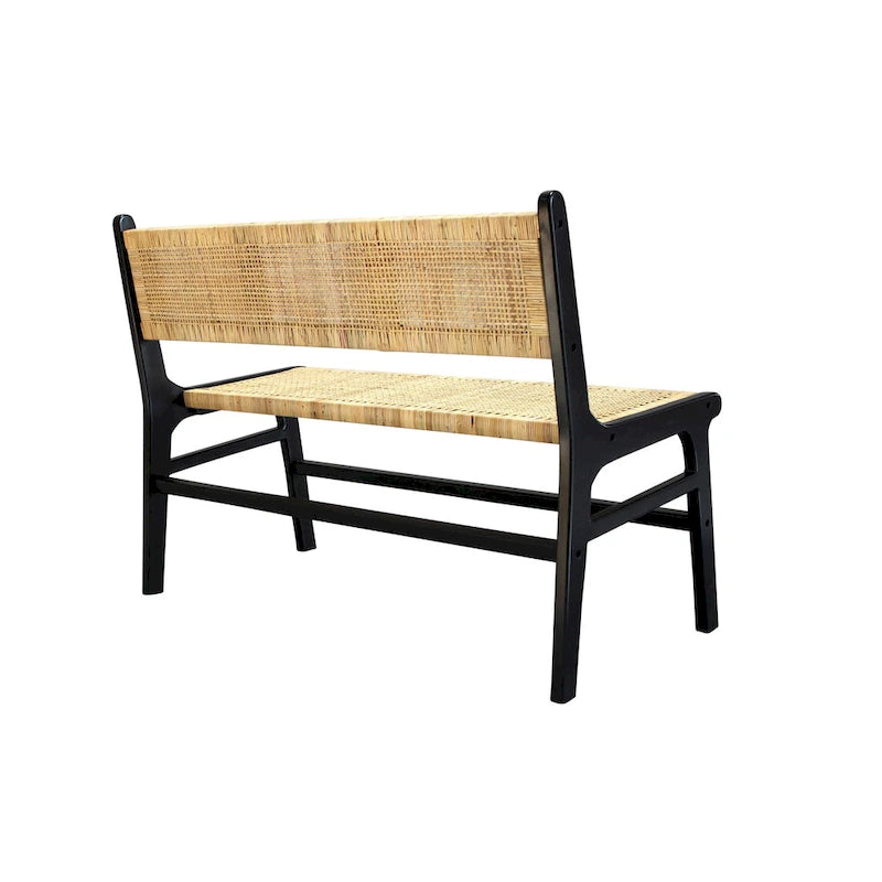 Natural Rattan Woven Bench with Solid Wood Frame – Multi-Color, 2-Seat
