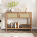 Brown / Natural Rattan & Wood Console Table with 2 Drawers & Lower Shelf – Boho Style