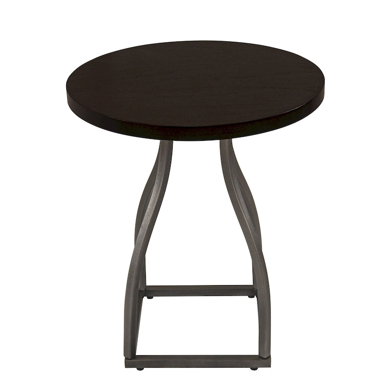 Brown / Umber / White Wash Round Wood Top Accent Table with Metal Base