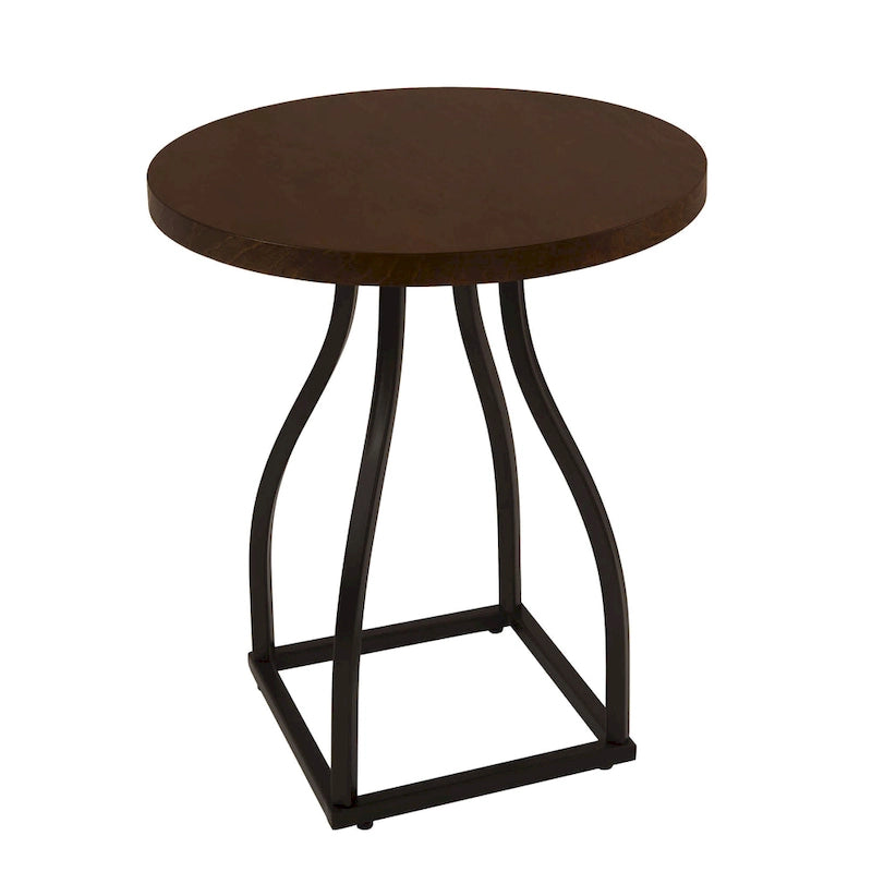 Brown / Umber / White Wash Round Wood Top Accent Table with Metal Base