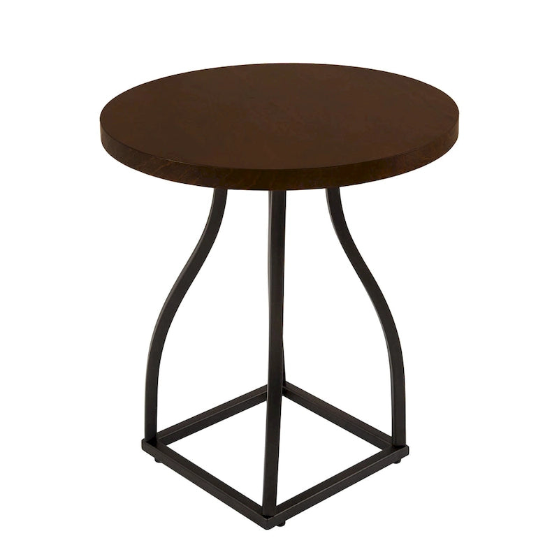Brown / Umber / White Wash Round Wood Top Accent Table with Metal Base