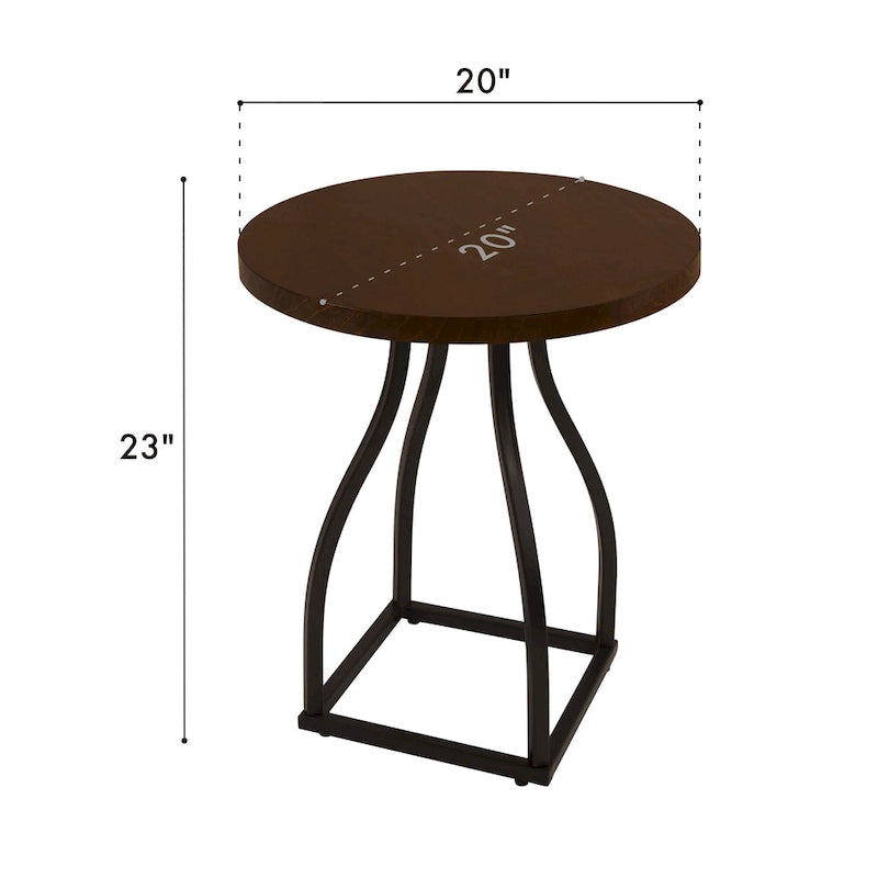 Brown / Umber / White Wash Round Wood Top Accent Table with Metal Base