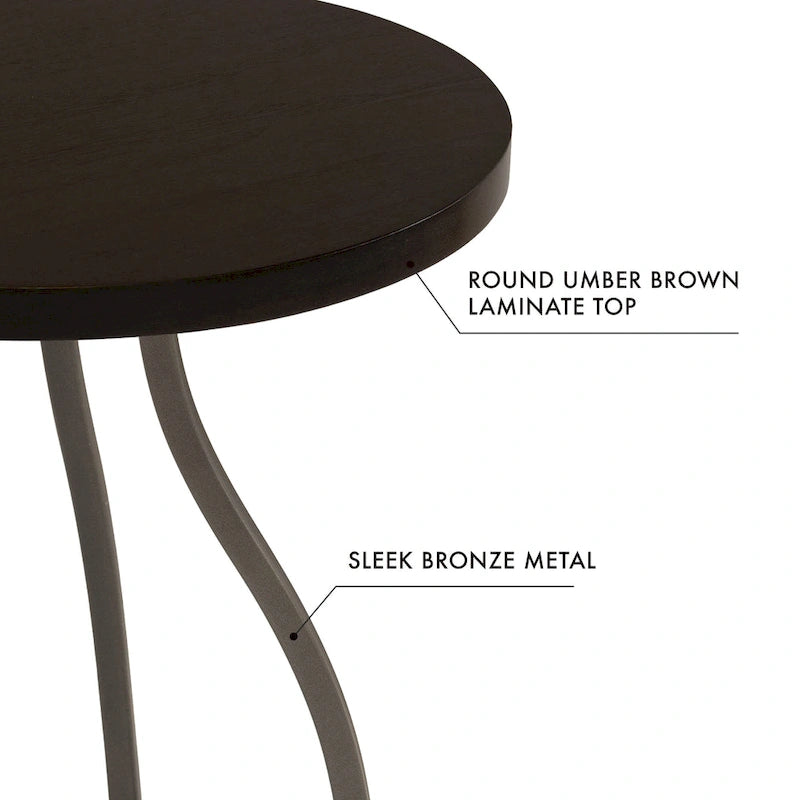 Brown / Umber / White Wash Round Wood Top Accent Table with Metal Base