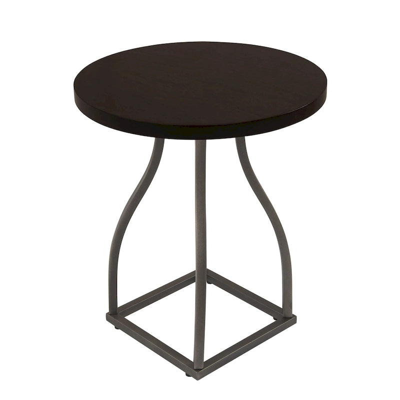 Brown / Umber / White Wash Round Wood Top Accent Table with Metal Base
