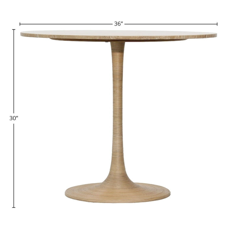 Natural Travertine Top Square Bistro Table with Iron Frame & Rattan Accents – Seats 2