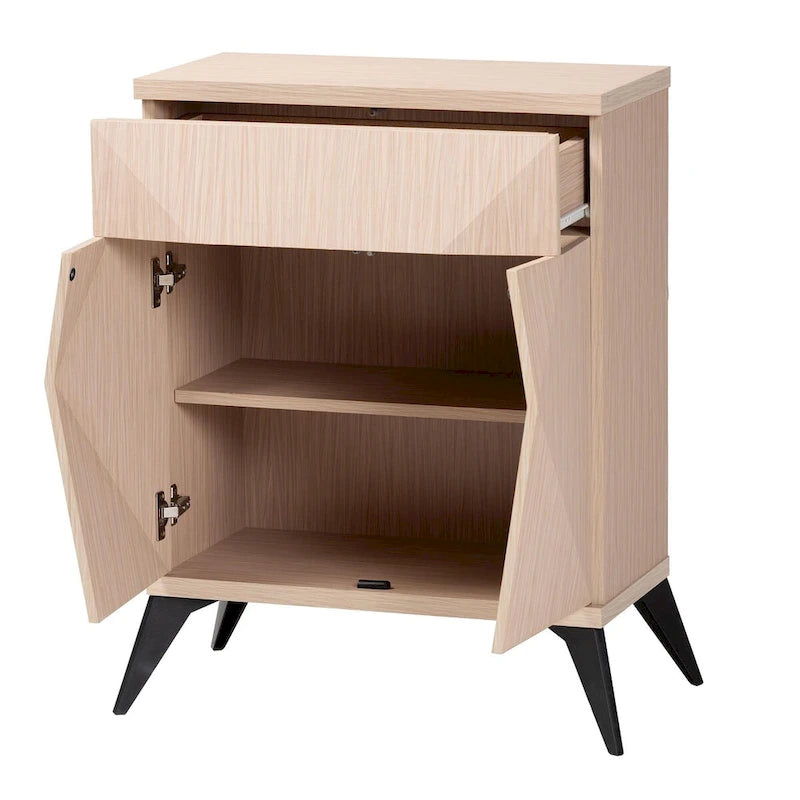 Light Brown & Black Two-Tone 2-Door Sideboard Buffet with Drawer & Angled Legs – Mid-Century Style