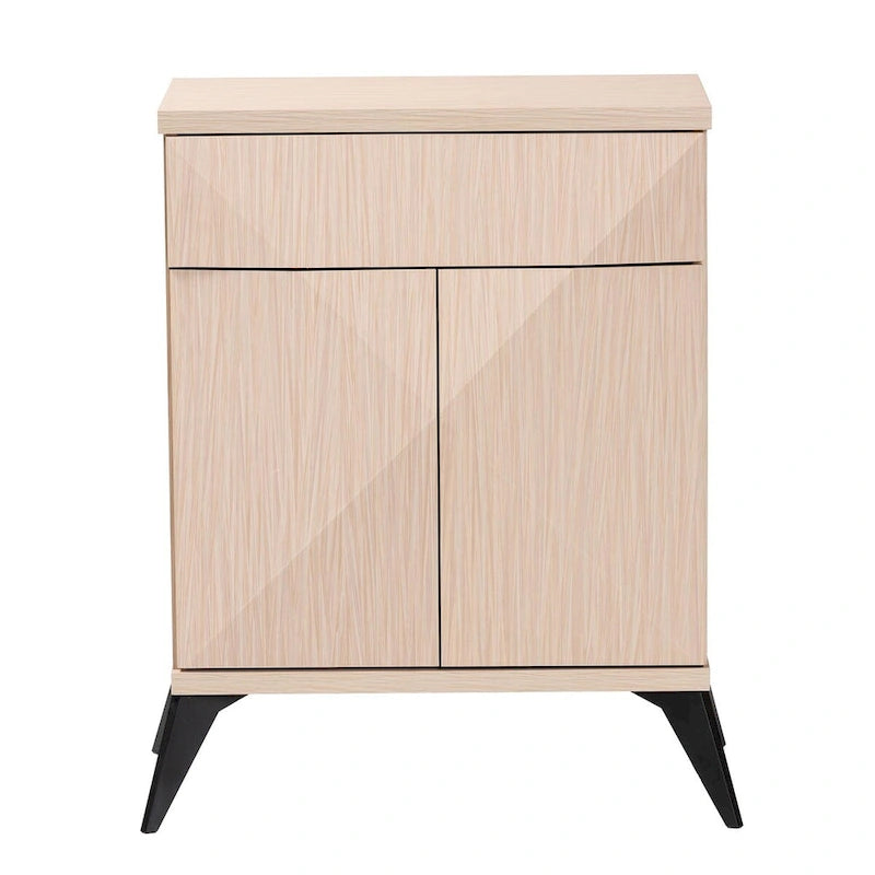 Light Brown & Black Two-Tone 2-Door Sideboard Buffet with Drawer & Angled Legs – Mid-Century Style