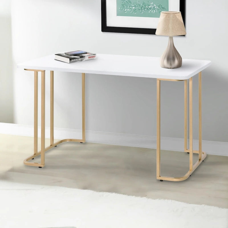 Writing Desk with Metal Curved Sled Base and Floor Protectors, White
