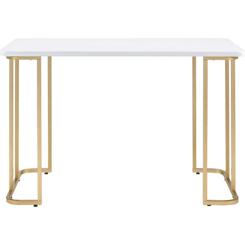 White Antique Writing Desk with Curved Metal Sled Base & Gold Accents – 1-Person