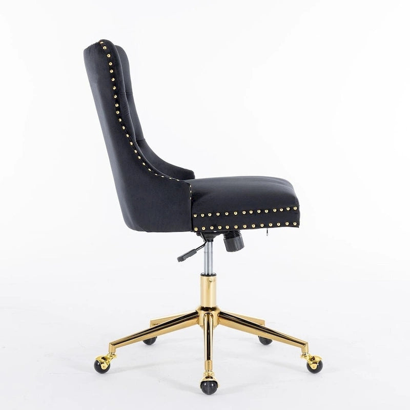 Beige / Black / Pink / Grey Velvet Tufted Button Swivel Office Chair with Gold Metal Base & Adjustable Height – 1-Person