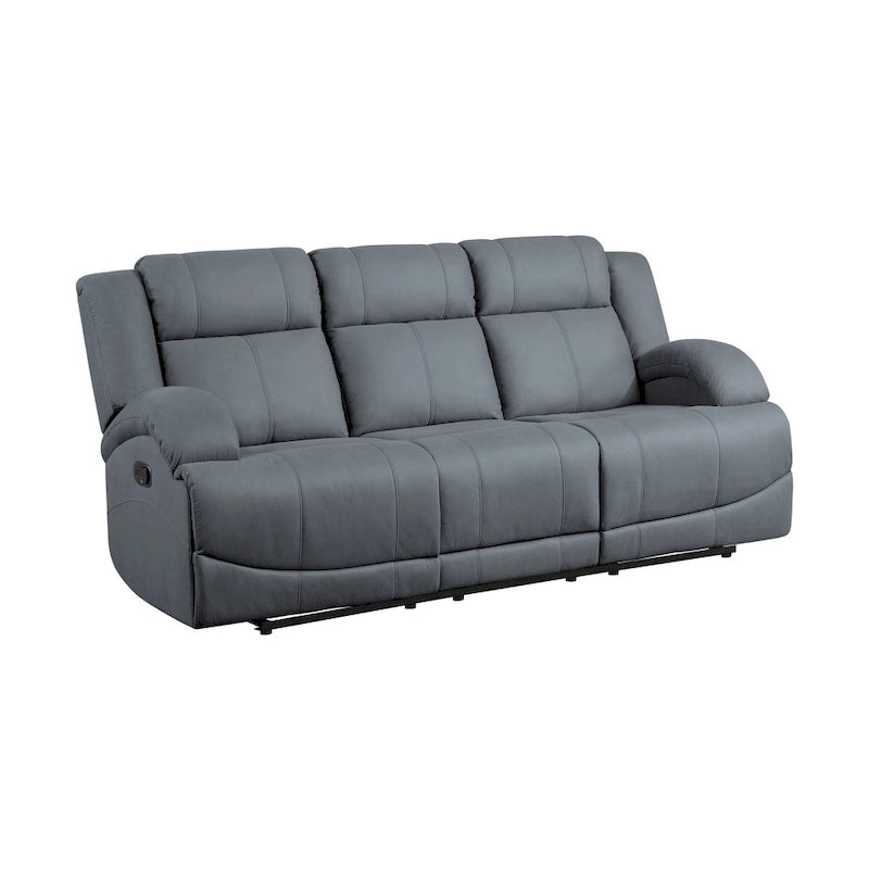 Blue Microfiber Double Manual Recliner Sofa with Pillow Top Arms – 2-Seat