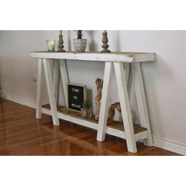 White Distressed Reclaimed Wood Narrow Console Table – Rustic Style