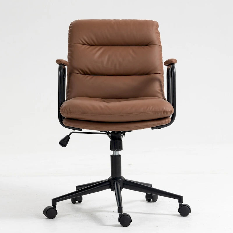 Black / Brown Mid-Back PU Leather Swivel Office Chair with Arms & Wheels, 1-Person