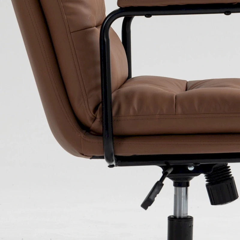 Black / Brown Mid-Back PU Leather Swivel Office Chair with Arms & Wheels, 1-Person
