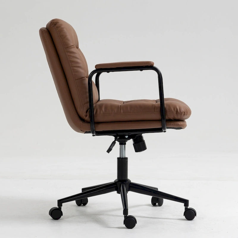 Black / Brown Mid-Back PU Leather Swivel Office Chair with Arms & Wheels, 1-Person