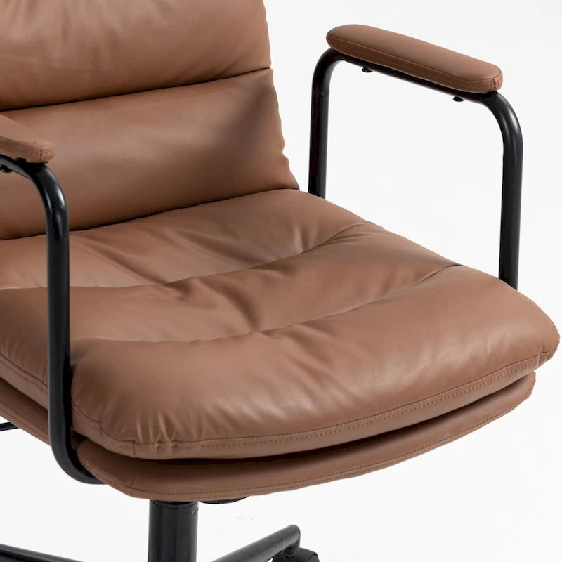 Black / Brown Mid-Back PU Leather Swivel Office Chair with Arms & Wheels, 1-Person