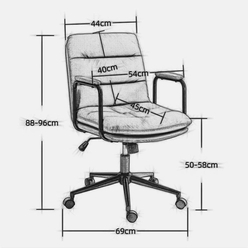 Black / Brown Mid-Back PU Leather Swivel Office Chair with Arms & Wheels, 1-Person