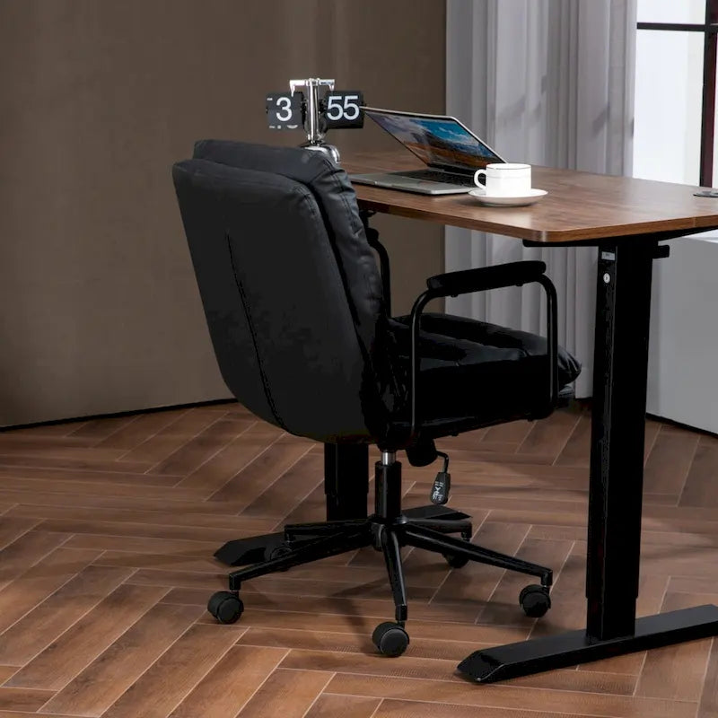 Black / Brown Mid-Back PU Leather Swivel Office Chair with Arms & Wheels, 1-Person