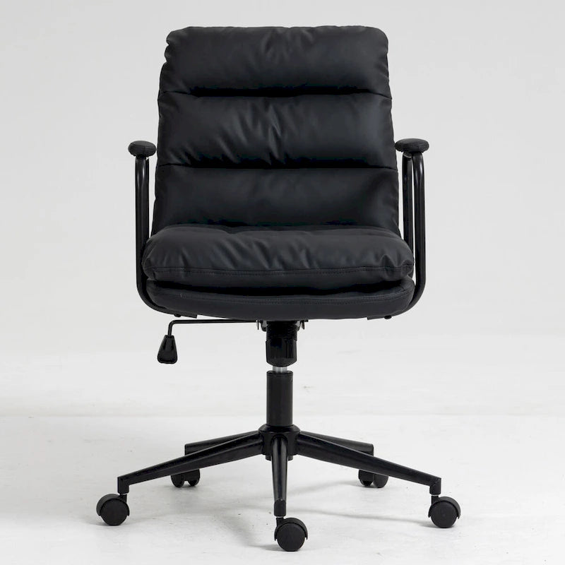 Black / Brown Mid-Back PU Leather Swivel Office Chair with Arms & Wheels, 1-Person