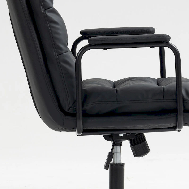 Black / Brown Mid-Back PU Leather Swivel Office Chair with Arms & Wheels, 1-Person