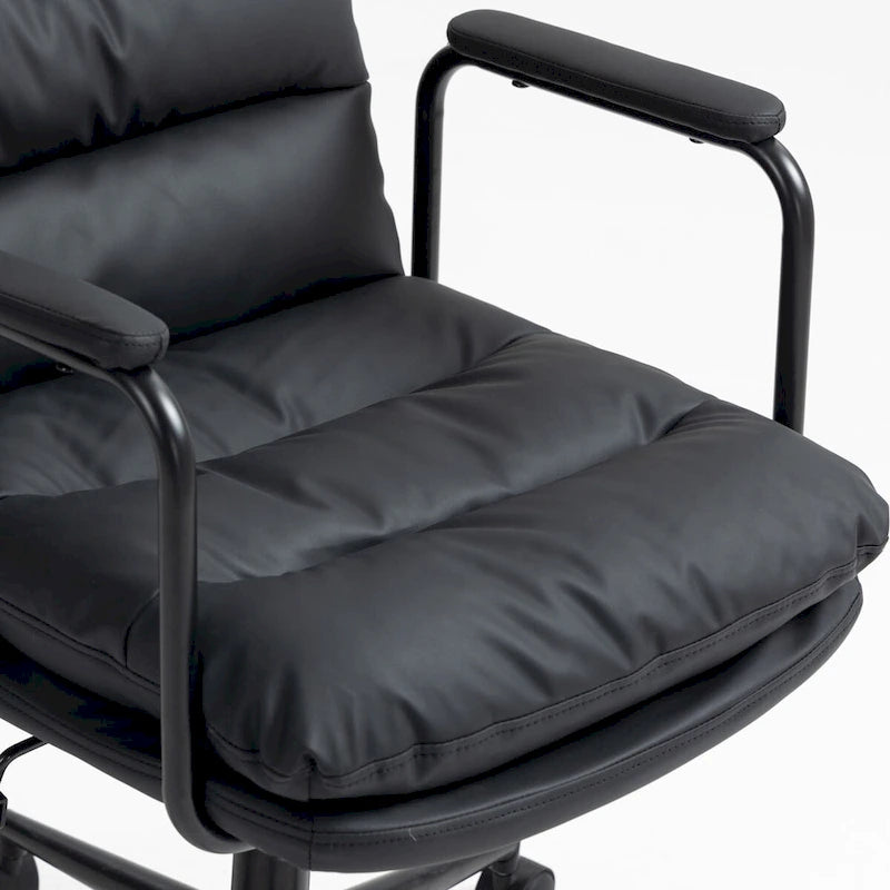 Black / Brown Mid-Back PU Leather Swivel Office Chair with Arms & Wheels, 1-Person