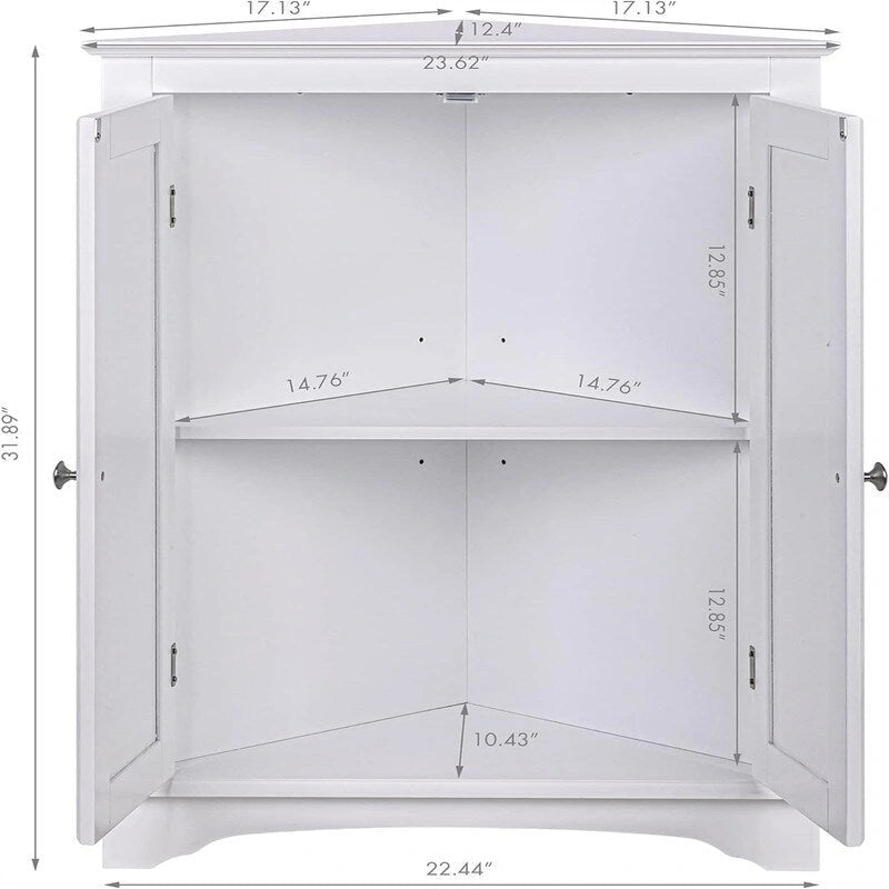 White / Tan Beadboard 2-Door Corner Floor Cabinet
