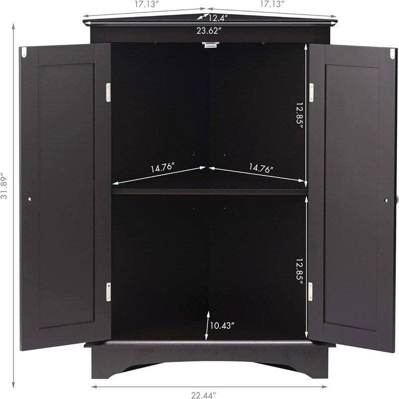 White / Tan Beadboard 2-Door Corner Floor Cabinet