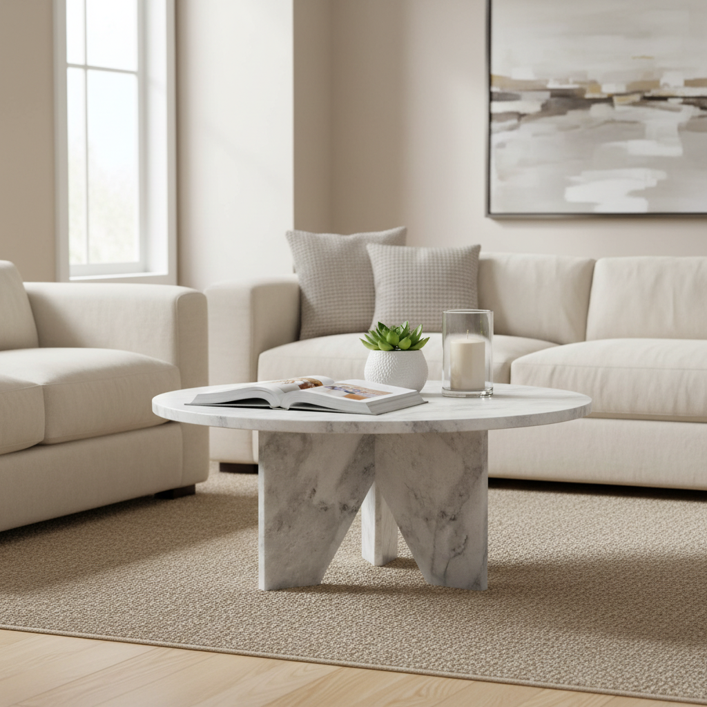 Brown/Green/Red/White/Black Marble Round Accent Side Table, For 1 Person